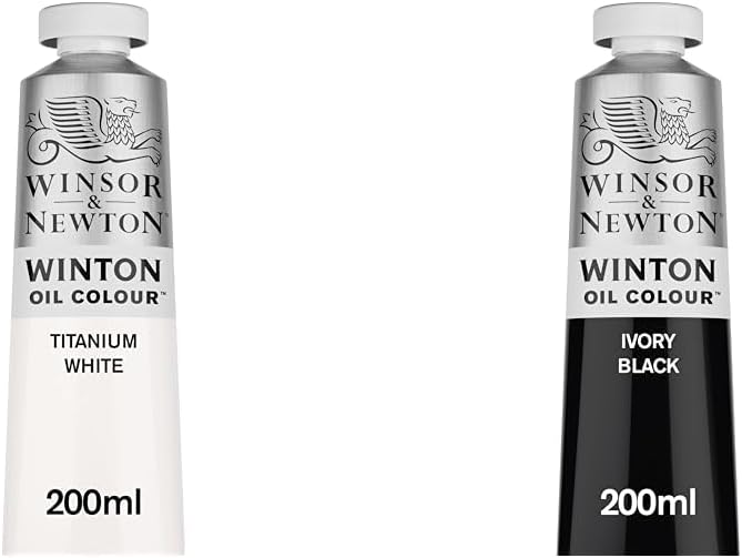 Winsor & Newton Winton Oil Colour Bundle, 2 x 200ml (6.75-oz) Tubes, Titanium White & Ivory Black