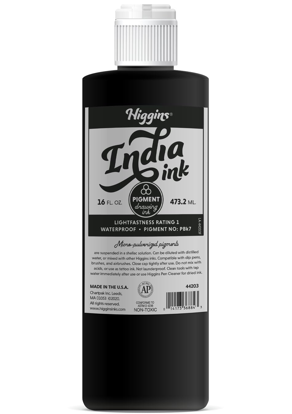 Higgins Black India Pigmented Drawing Ink, 32 Ounce Bottle (44204)