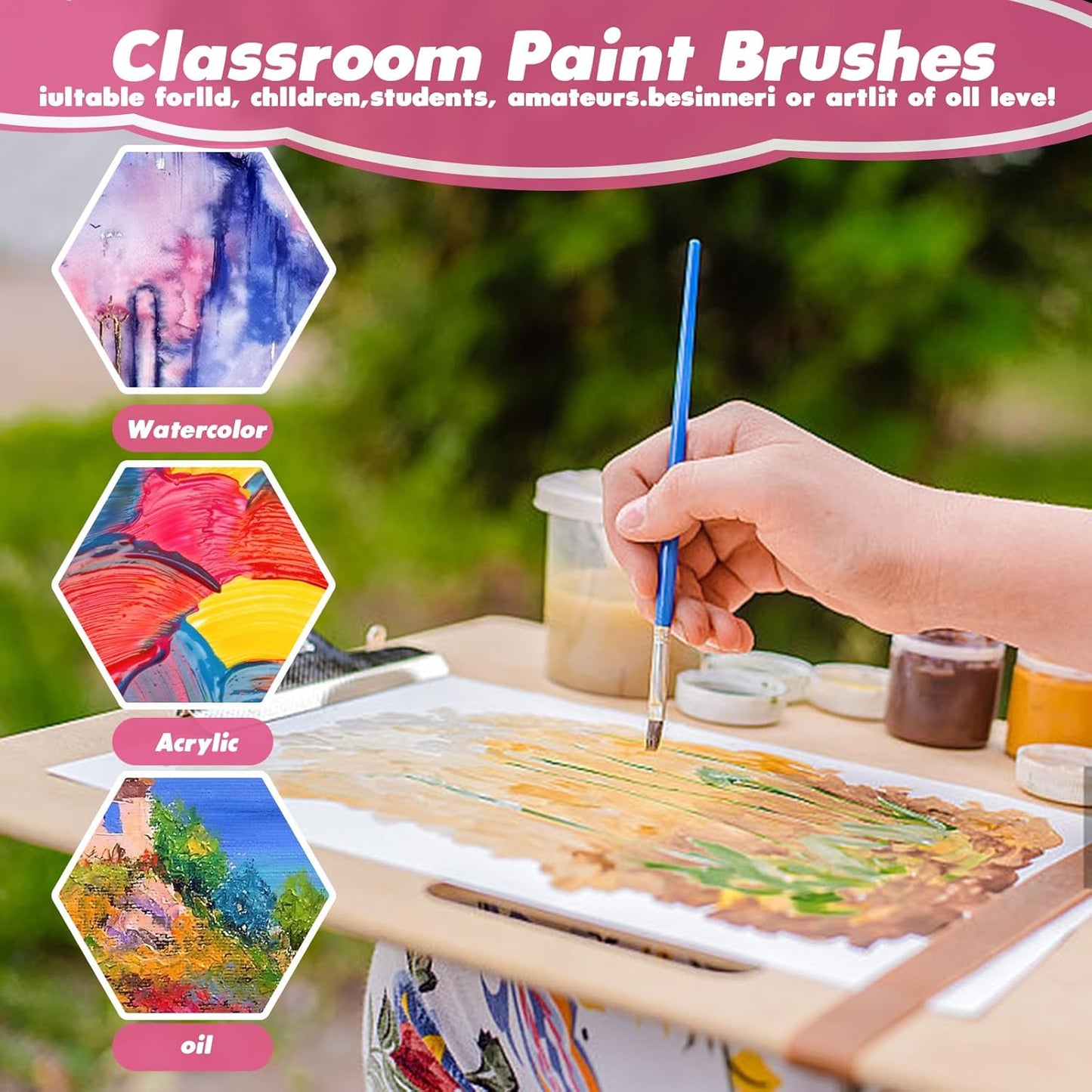 Small Paint Brushes Bulk, 160 Pcs Flat Tip Round Acrylic Paint Brushes for Kids Classroom Acrylic Watercolor Canvas Face Painting Touch Up