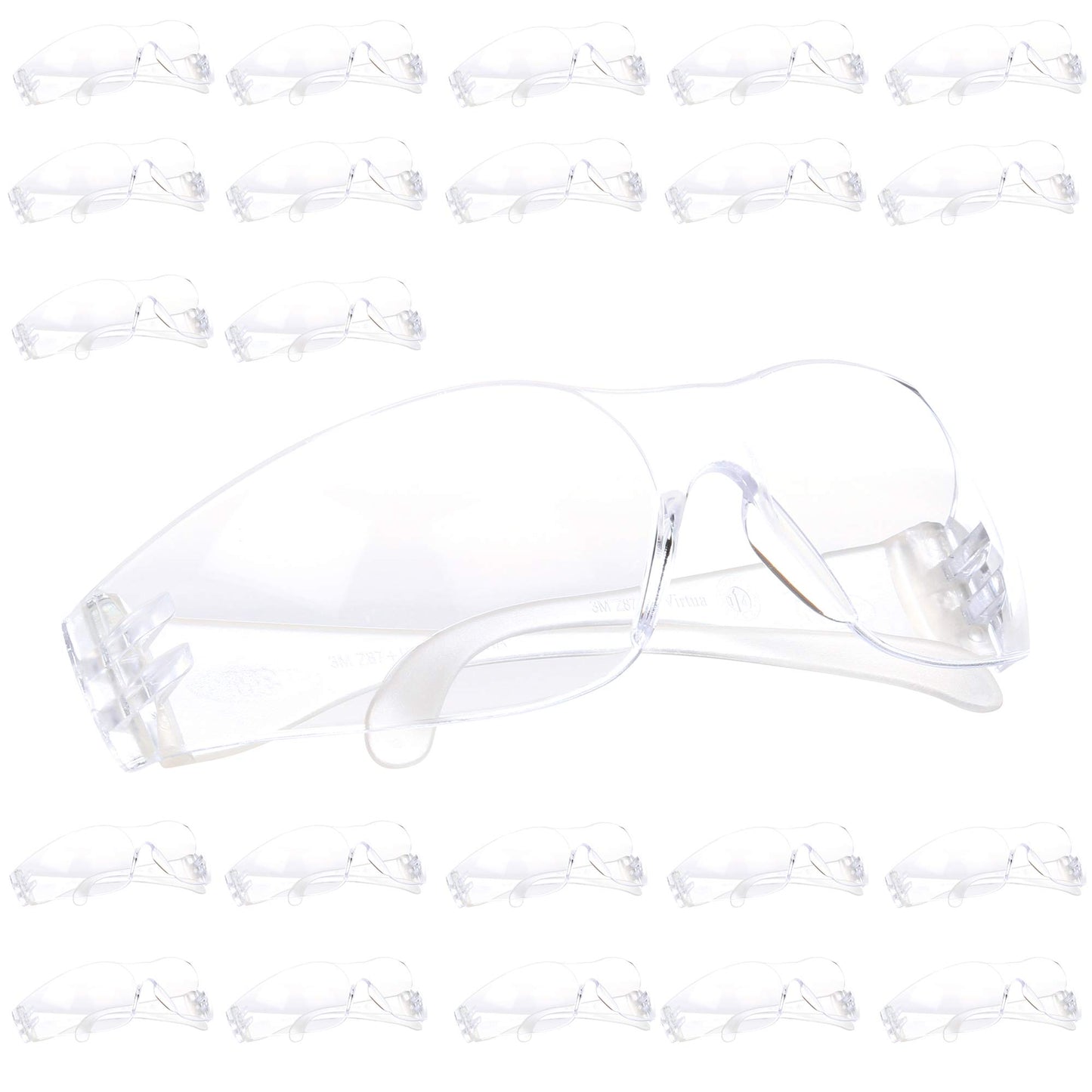 3M Safety Glasses, Virtua, 20 Pair, ANSI Z87, Unisex, Anti-Fog, Scratch Resistant, Clear Lens, Clear Frame, Affordable Eye Protection, Lightweight, Wraparound Coverage