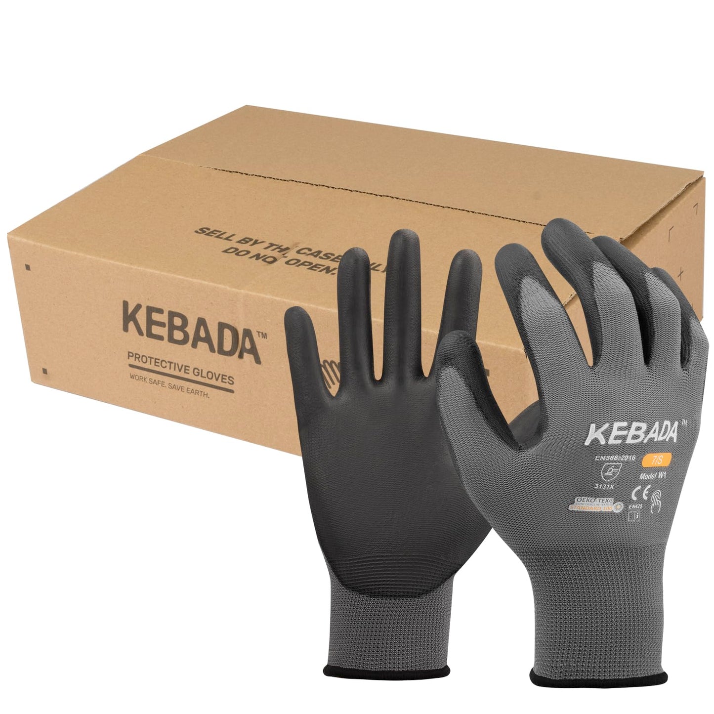 Kebada W1 Work Gloves for Men and Women, PU Coated Safety Gloves with Grip, Touchscreen, Ideal for Warehouse Package Handling, Construction, Gardening, Gray Large