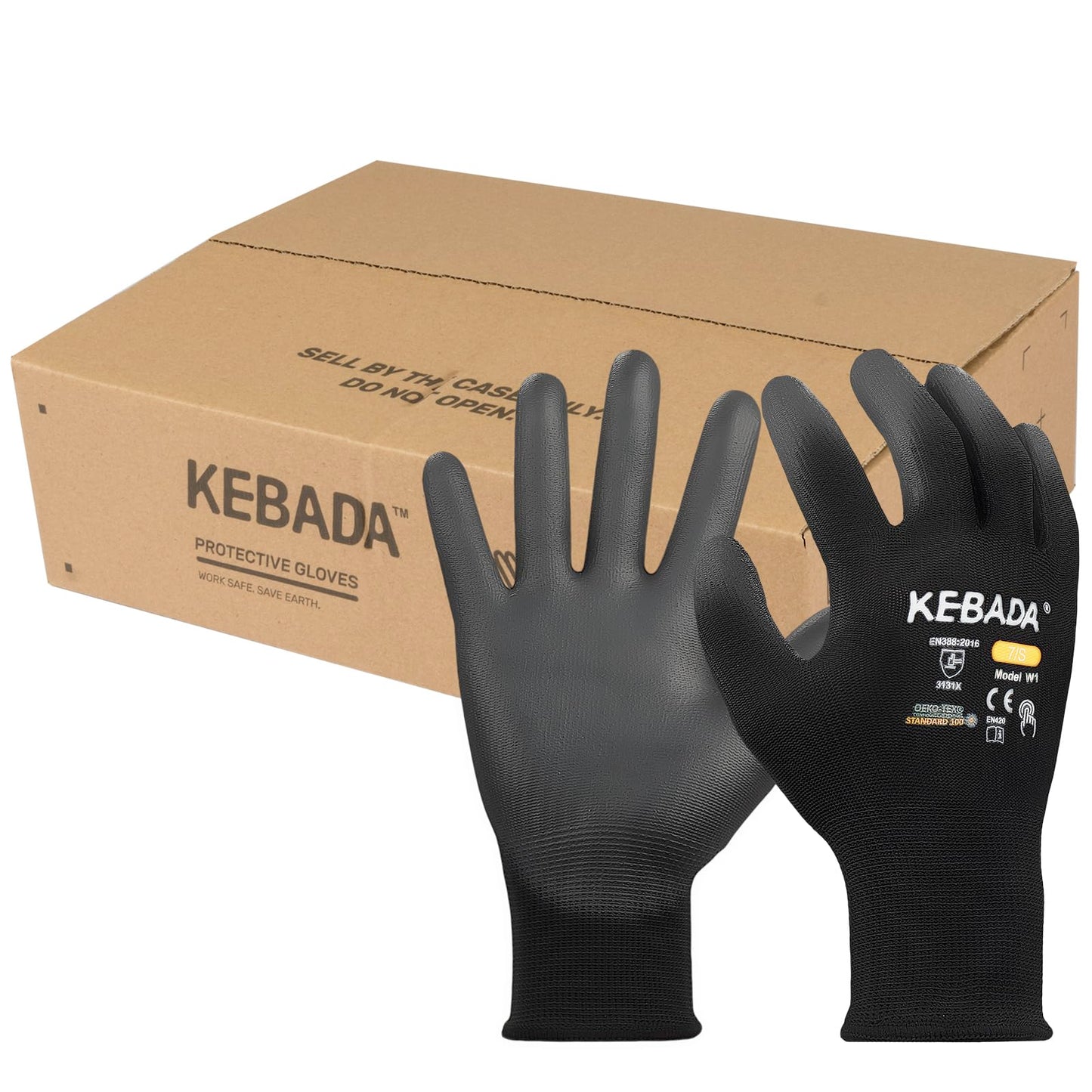 Kebada W1 Work Gloves for Men and Women, PU Coated Safety Gloves with Grip, Touchscreen, Ideal for Warehouse Package Handling, Construction, Gardening, Gray Large