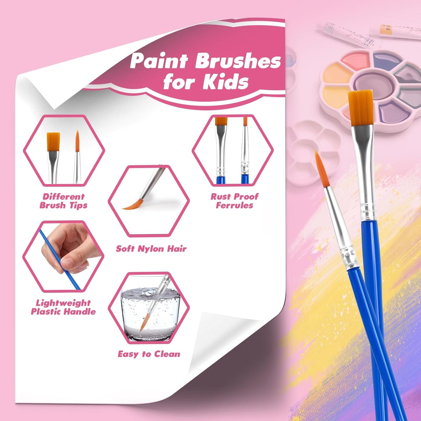 Small Paint Brushes Bulk, 160 Pcs Flat Tip Round Acrylic Paint Brushes for Kids Classroom Acrylic Watercolor Canvas Face Painting Touch Up
