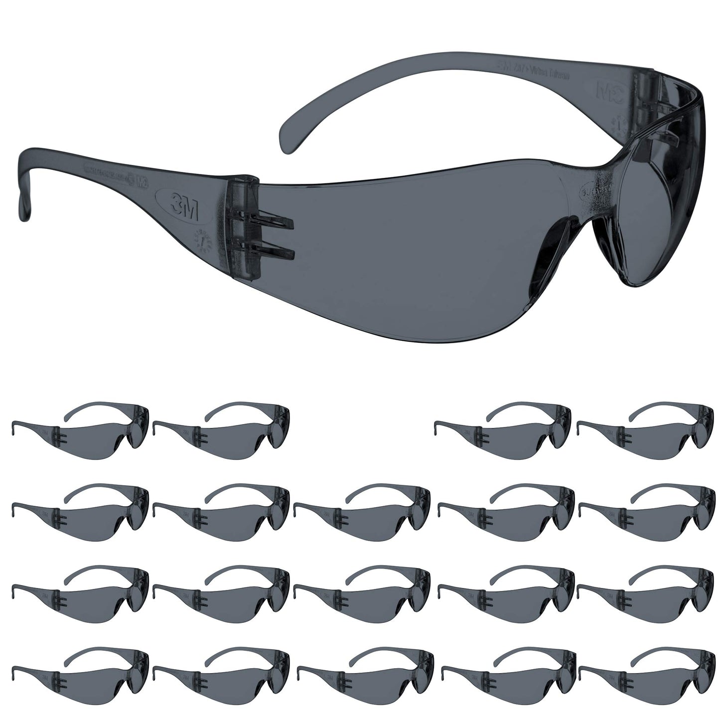 3M Safety Glasses, Virtua, 20 Pair, ANSI Z87, Unisex, Anti-Fog, Scratch Resistant, Clear Lens, Clear Frame, Affordable Eye Protection, Lightweight, Wraparound Coverage