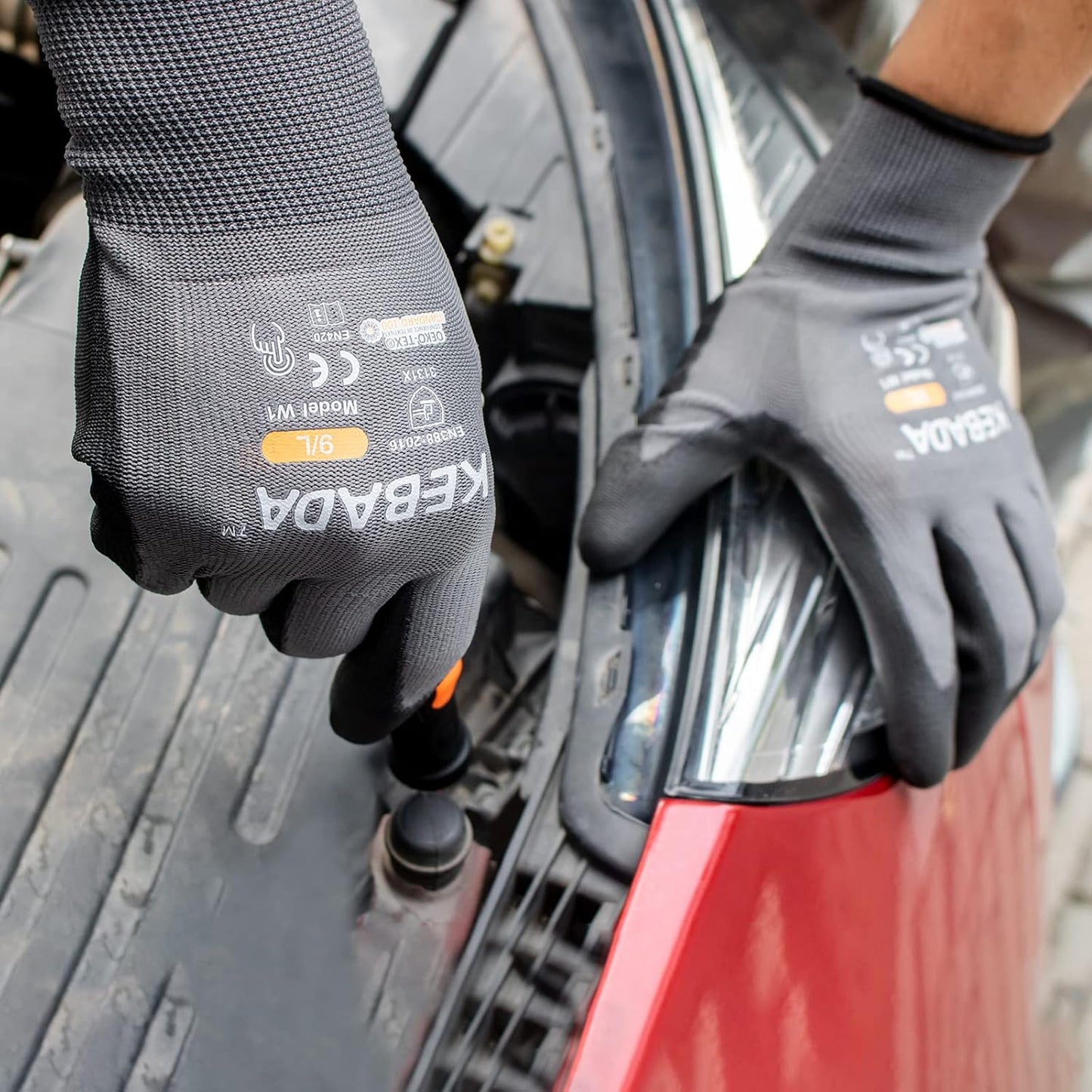 Kebada W1 Work Gloves for Men and Women, PU Coated Safety Gloves with Grip, Touchscreen, Ideal for Warehouse Package Handling, Construction, Gardening, Gray Large