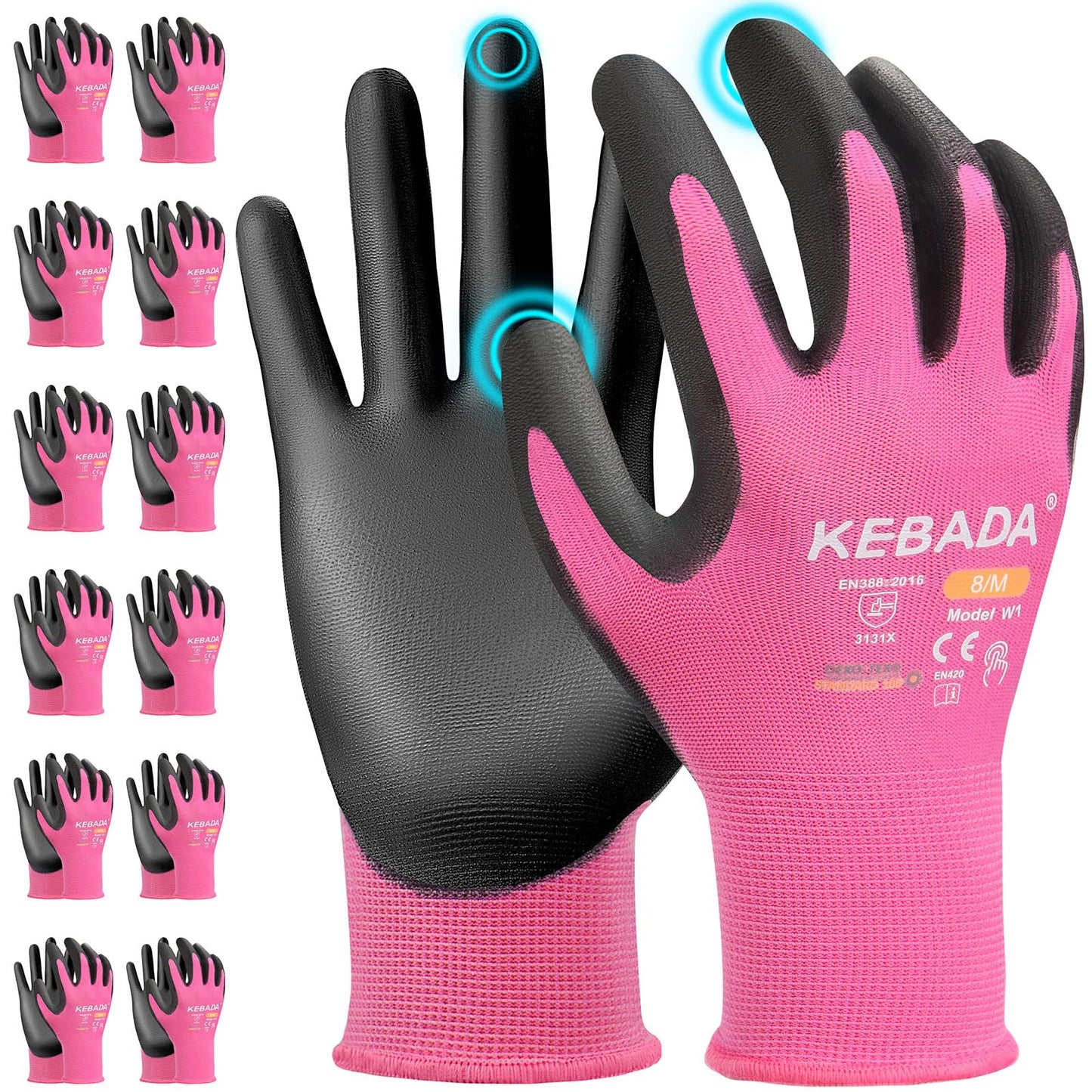 Kebada W1 Work Gloves for Men and Women, PU Coated Safety Gloves with Grip, Touchscreen, Ideal for Warehouse Package Handling, Construction, Gardening, Gray Large