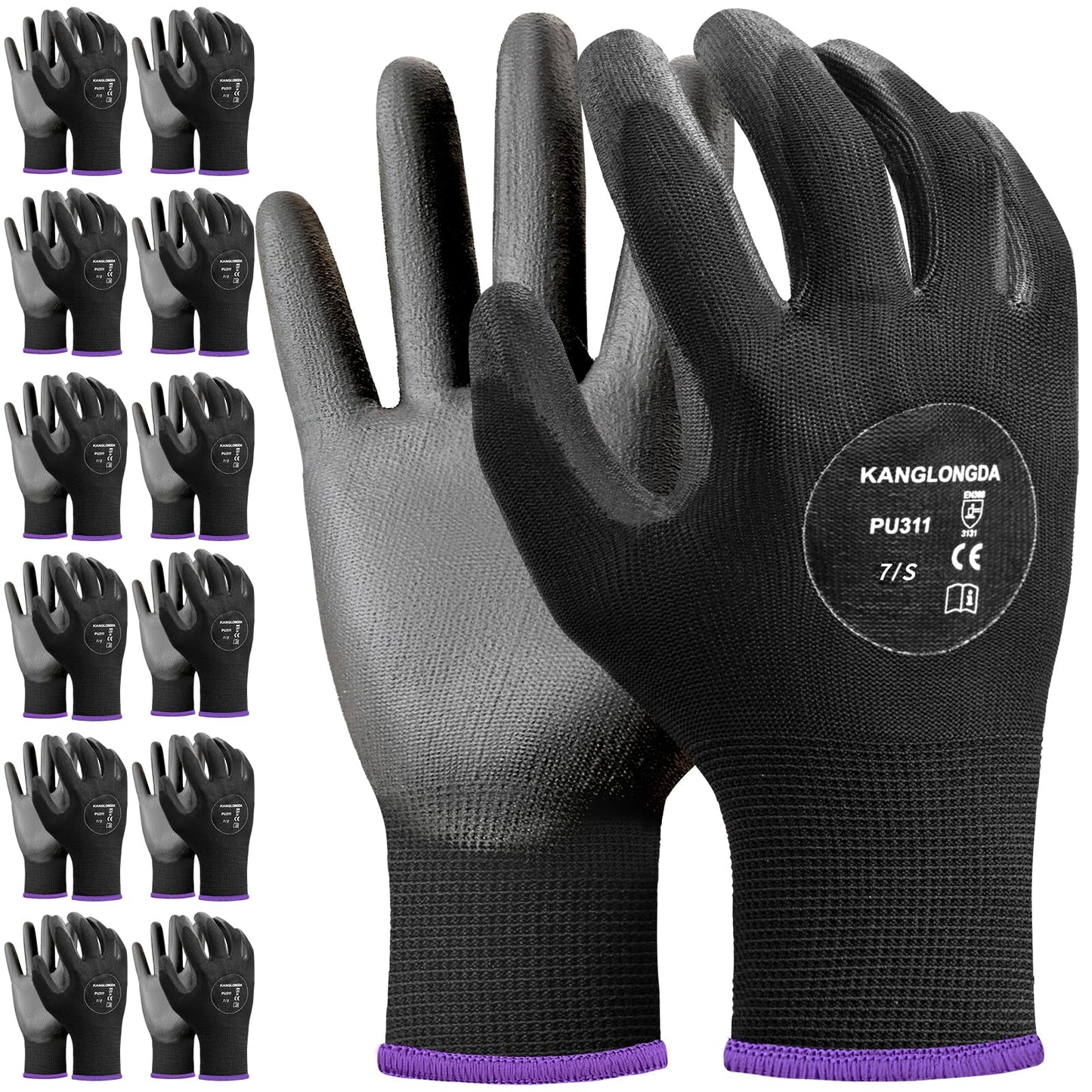 Kebada W1 Work Gloves for Men and Women, PU Coated Safety Gloves with Grip, Touchscreen, Ideal for Warehouse Package Handling, Construction, Gardening, Gray Large