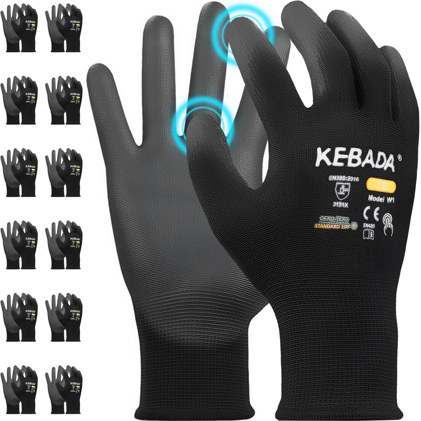 Kebada W1 Work Gloves for Men and Women, PU Coated Safety Gloves with Grip, Touchscreen, Ideal for Warehouse Package Handling, Construction, Gardening, Gray Large