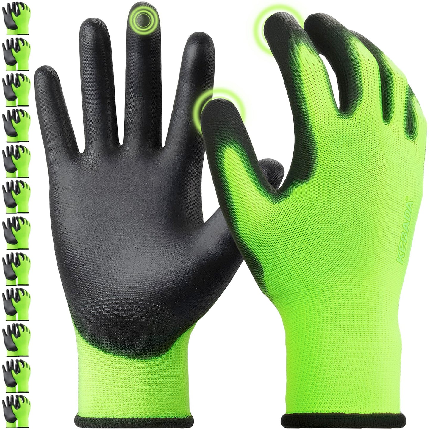 Kebada W1 Work Gloves for Men and Women, PU Coated Safety Gloves with Grip, Touchscreen, Ideal for Warehouse Package Handling, Construction, Gardening, Gray Large