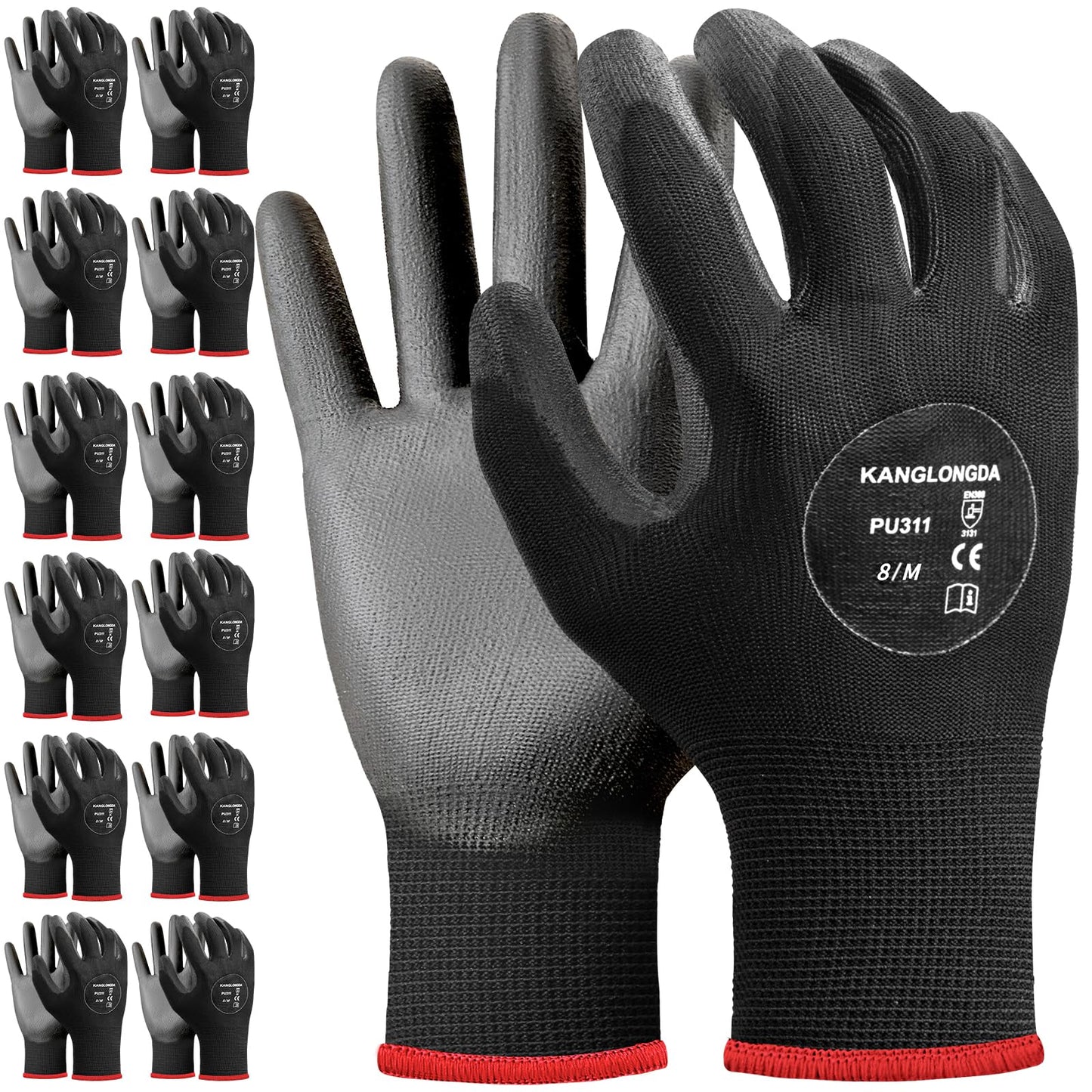 Kebada W1 Work Gloves for Men and Women, PU Coated Safety Gloves with Grip, Touchscreen, Ideal for Warehouse Package Handling, Construction, Gardening, Gray Large