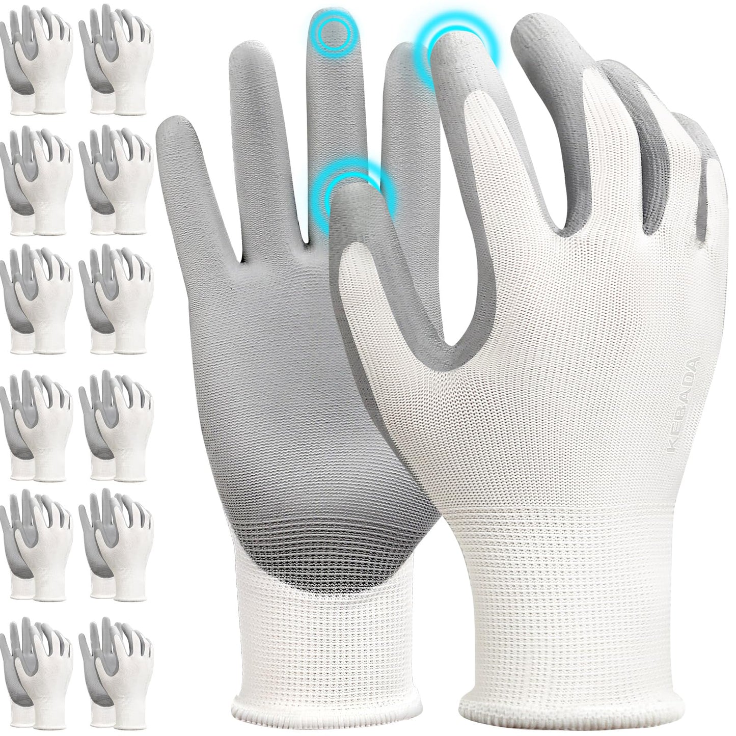 Kebada W1 Work Gloves for Men and Women, PU Coated Safety Gloves with Grip, Touchscreen, Ideal for Warehouse Package Handling, Construction, Gardening, Gray Large