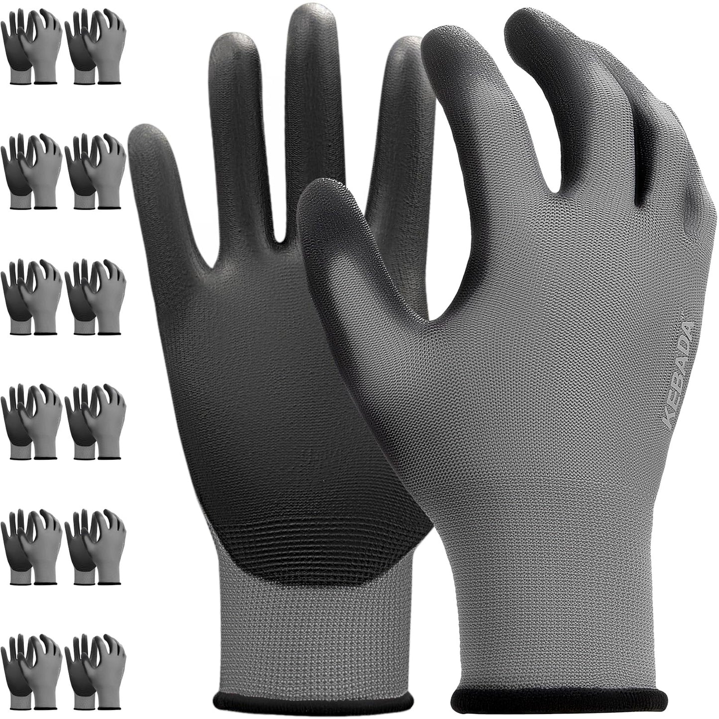 Kebada W1 Work Gloves for Men and Women, PU Coated Safety Gloves with Grip, Touchscreen, Ideal for Warehouse Package Handling, Construction, Gardening, Gray Large