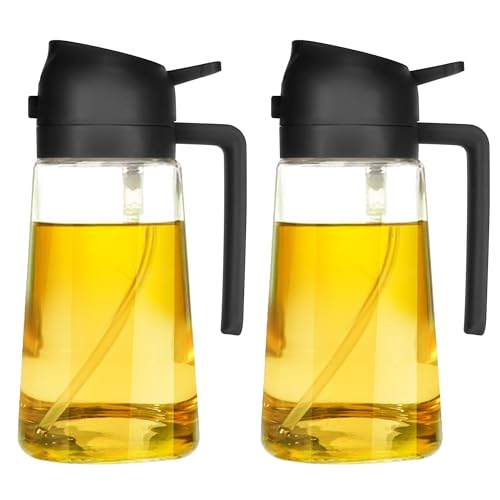 TrendPlain 16oz Olive Oil Dispenser Bottle for Kitchen - 2 in 1 Oil Dispenser and Oil Sprayer for Cooking, Air Fryer, Salad, 470ml Olive Oil Sprayer Black