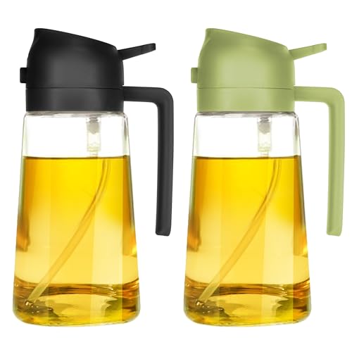 TrendPlain 16oz Olive Oil Dispenser Bottle for Kitchen - 2 in 1 Oil Dispenser and Oil Sprayer for Cooking, Air Fryer, Salad, 470ml Olive Oil Sprayer Black