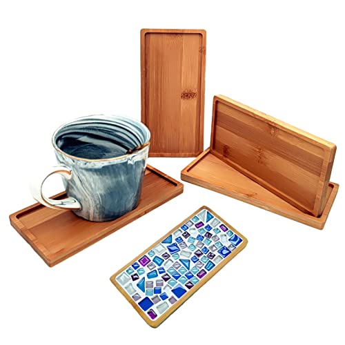 4PCS Mosaic Bamboo Coasters for Crafts, Blank Base Trays, Drinking Cup Coaster, Plant Coaster, Art Plate,DIY Mosaic Supplies (Round)