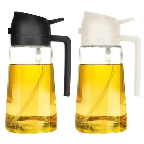 TrendPlain 16oz Olive Oil Dispenser Bottle for Kitchen - 2 in 1 Oil Dispenser and Oil Sprayer for Cooking, Air Fryer, Salad, 470ml Olive Oil Sprayer Black