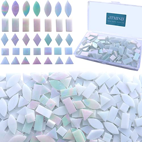 LITMIND Iridescent Glass Mosaic Tiles for Crafts, 240 Pieces 5 Shapes Mixed Stained Glass Sheets, Mosaic Kits for Adults (Iridescent Mix)