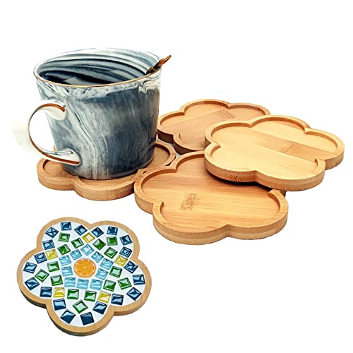 4PCS Mosaic Bamboo Coasters for Crafts, Blank Base Trays, Drinking Cup Coaster, Plant Coaster, Art Plate,DIY Mosaic Supplies (Round)