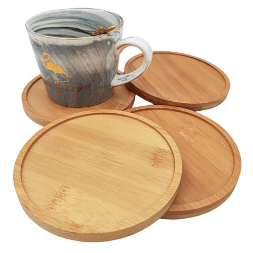 4PCS Mosaic Bamboo Coasters for Crafts, Blank Base Trays, Drinking Cup Coaster, Plant Coaster, Art Plate,DIY Mosaic Supplies (Round)