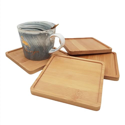 4PCS Mosaic Bamboo Coasters for Crafts, Blank Base Trays, Drinking Cup Coaster, Plant Coaster, Art Plate,DIY Mosaic Supplies (Round)