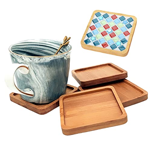 4PCS Mosaic Bamboo Coasters for Crafts, Blank Base Trays, Drinking Cup Coaster, Plant Coaster, Art Plate,DIY Mosaic Supplies (Round)