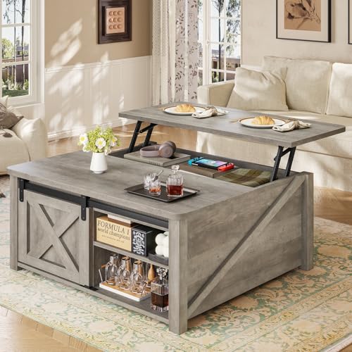 SEDETA 31.5" Lift Top Coffee Table with Storage, Square Coffee Table for Living Room, Farmhouse Coffee Table with Large Hidden Storage Compartment and Adjustable Shelves, White