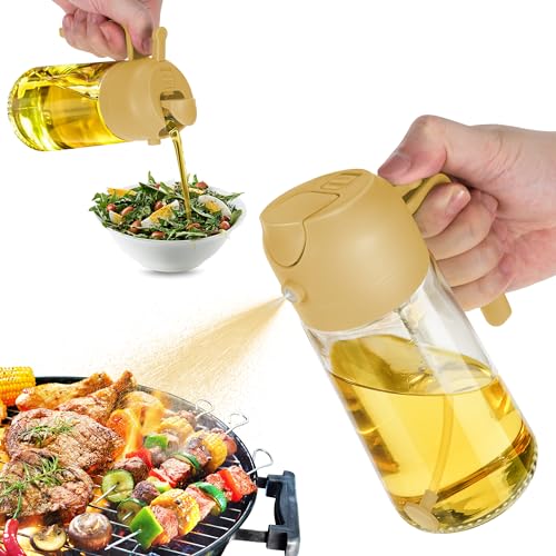 TrendPlain 16oz Olive Oil Dispenser Bottle for Kitchen - 2 in 1 Oil Dispenser and Oil Sprayer for Cooking, Air Fryer, Salad, 470ml Olive Oil Sprayer Black