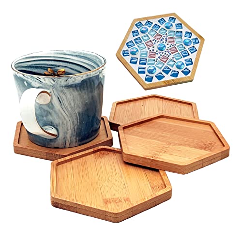 4PCS Mosaic Bamboo Coasters for Crafts, Blank Base Trays, Drinking Cup Coaster, Plant Coaster, Art Plate,DIY Mosaic Supplies (Round)