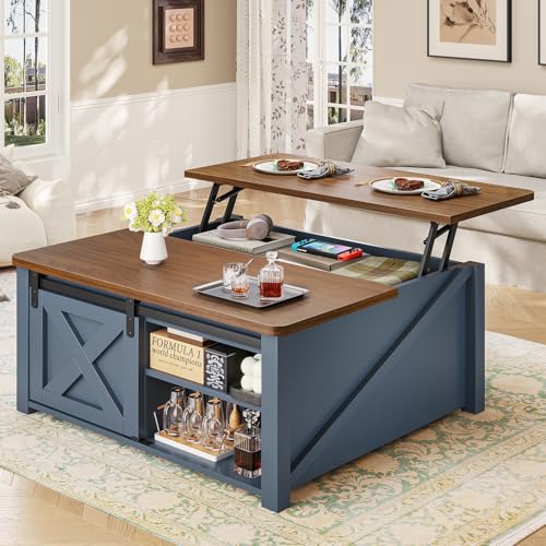 SEDETA 31.5" Lift Top Coffee Table with Storage, Square Coffee Table for Living Room, Farmhouse Coffee Table with Large Hidden Storage Compartment and Adjustable Shelves, White