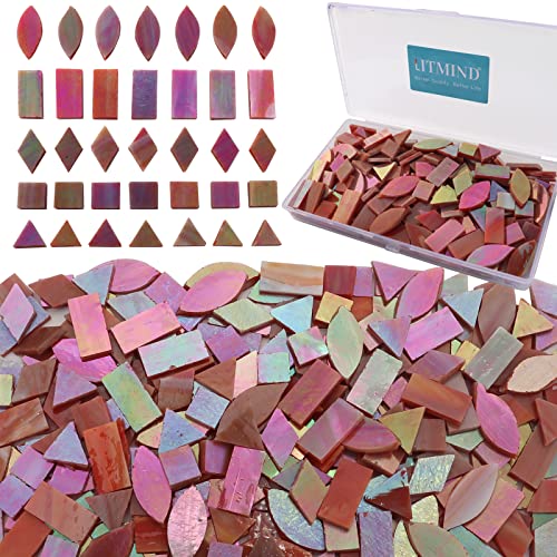 LITMIND Iridescent Glass Mosaic Tiles for Crafts, 240 Pieces 5 Shapes Mixed Stained Glass Sheets, Mosaic Kits for Adults (Iridescent Mix)