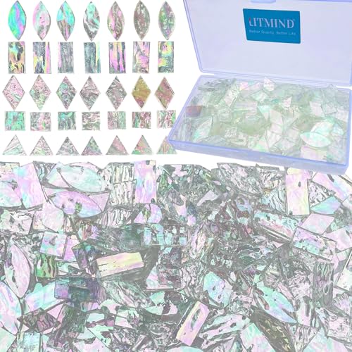 LITMIND Iridescent Glass Mosaic Tiles for Crafts, 240 Pieces 5 Shapes Mixed Stained Glass Sheets, Mosaic Kits for Adults (Iridescent Mix)