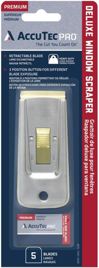Heavy Duty Window Scraper with 5 Blades - Full Metal Body for Longevity and High Carbon Steel Blades for Optimized Sharpness and Durability - APTL-7001