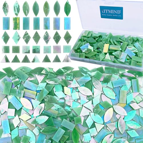 LITMIND Iridescent Glass Mosaic Tiles for Crafts, 240 Pieces 5 Shapes Mixed Stained Glass Sheets, Mosaic Kits for Adults (Iridescent Mix)