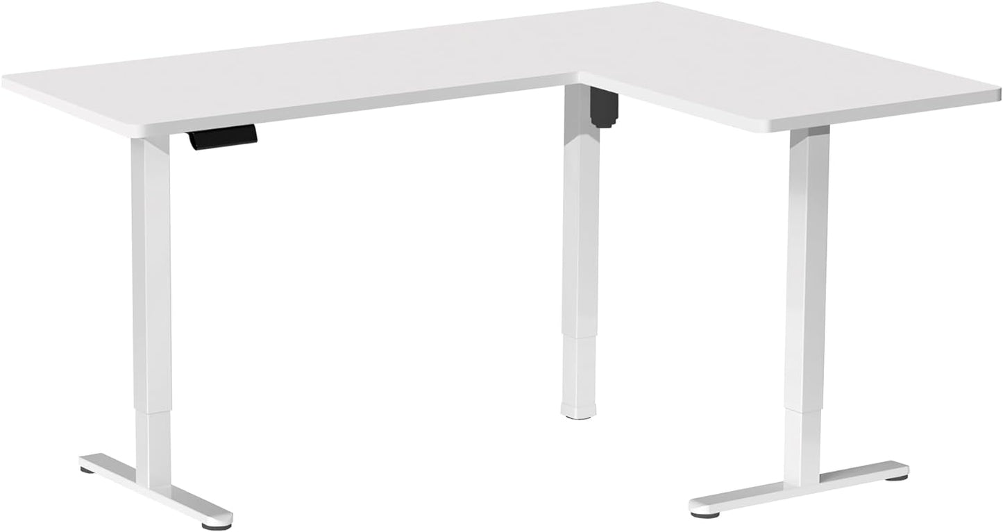 VIVO Electric Corner L-Shaped 63 x 55 inch Standing Desk, Height Adjustable, Memory Controller, White Top White Frame, DESK-E3CTW