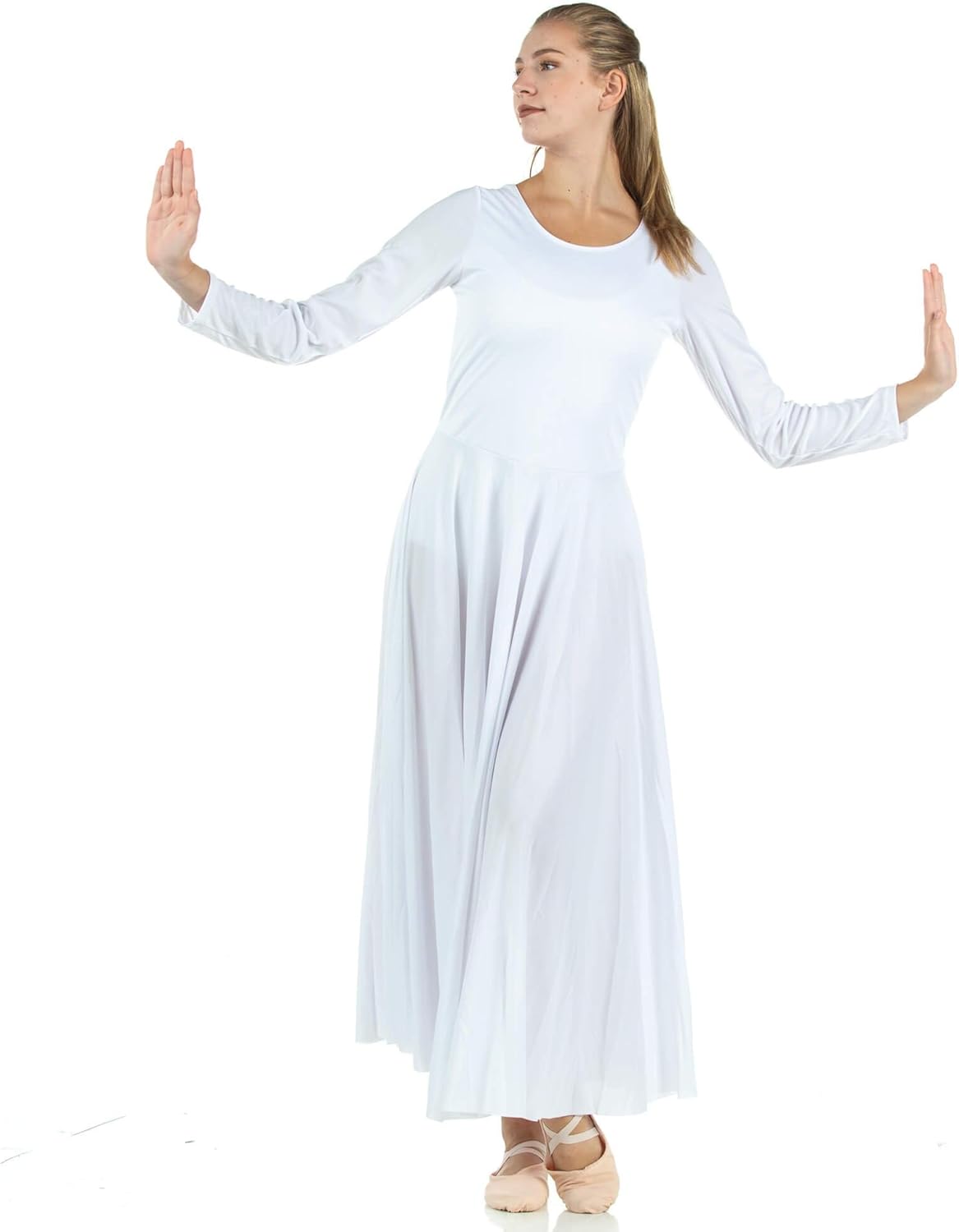 Danzcue Womens Praise Loose Fit Full Length Long Sleeve Dance Dress