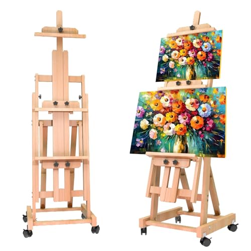 H-Frame Easel,Foldable Multifunctional Easel,Removable Floor Easel,Height and Angle Adjustable (Vertical to Horizontal),Art Easel for Adults,Holds Two Canvases (Up to 77 Inches),Art Easel,Natural