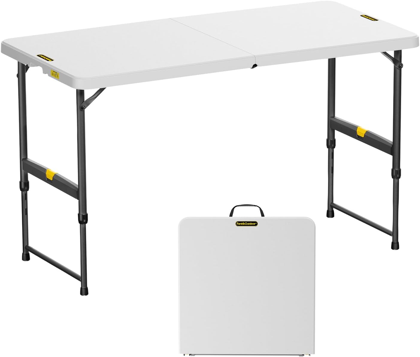 FanttikOutdoor Zeta X4 Pro, 4ft Portable Folding Table, One-Handed Height Adjustment, 4 Heights, Gravity Lock, Carry Handle, Indoor Outdoor Heavy Duty Fold-in-Half Utility Table, Party, Granite White