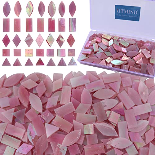 LITMIND Iridescent Glass Mosaic Tiles for Crafts, 240 Pieces 5 Shapes Mixed Stained Glass Sheets, Mosaic Kits for Adults (Iridescent Mix)