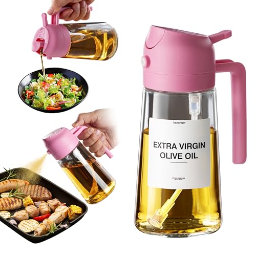 TrendPlain 16oz Olive Oil Dispenser Bottle for Kitchen - 2 in 1 Oil Dispenser and Oil Sprayer for Cooking, Air Fryer, Salad, 470ml Olive Oil Sprayer Black