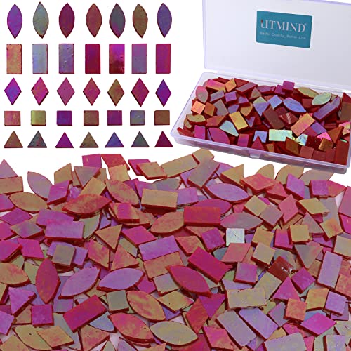 LITMIND Iridescent Glass Mosaic Tiles for Crafts, 240 Pieces 5 Shapes Mixed Stained Glass Sheets, Mosaic Kits for Adults (Iridescent Mix)