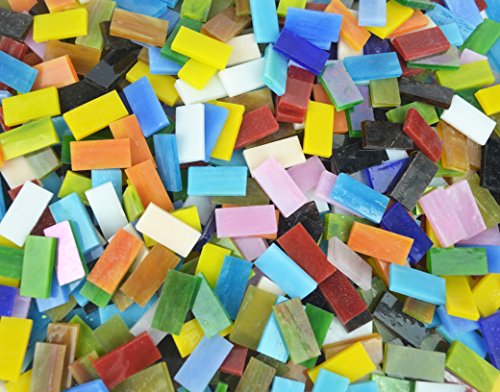 Lanyani 1050 Pieces Mixed Shapes Glass Mosaic Tiles for Crafts, Colorful Stained Glass Pieces for Mosaic Projects