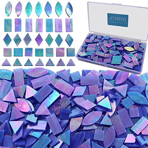 LITMIND Iridescent Glass Mosaic Tiles for Crafts, 240 Pieces 5 Shapes Mixed Stained Glass Sheets, Mosaic Kits for Adults (Iridescent Mix)