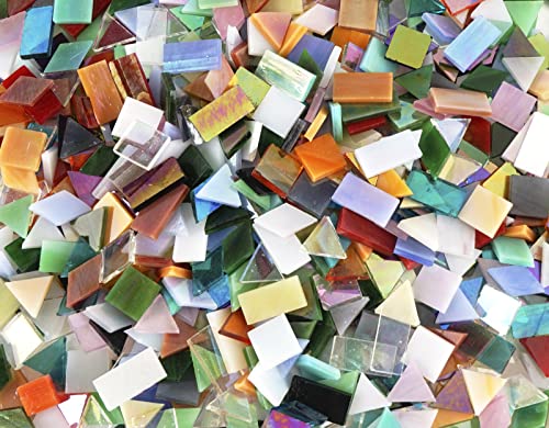 Lanyani 1050 Pieces Mixed Shapes Glass Mosaic Tiles for Crafts, Colorful Stained Glass Pieces for Mosaic Projects