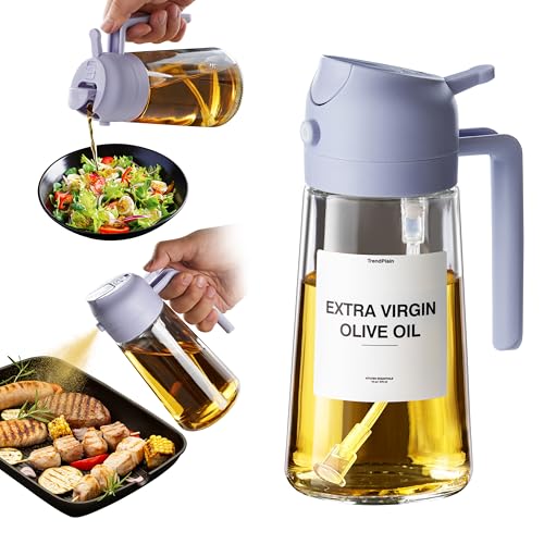 TrendPlain 16oz Olive Oil Dispenser Bottle for Kitchen - 2 in 1 Oil Dispenser and Oil Sprayer for Cooking, Air Fryer, Salad, 470ml Olive Oil Sprayer Black