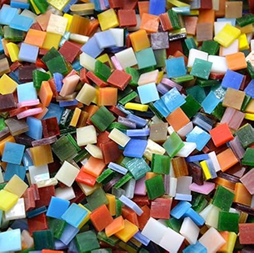 Lanyani 1050 Pieces Mixed Shapes Glass Mosaic Tiles for Crafts, Colorful Stained Glass Pieces for Mosaic Projects