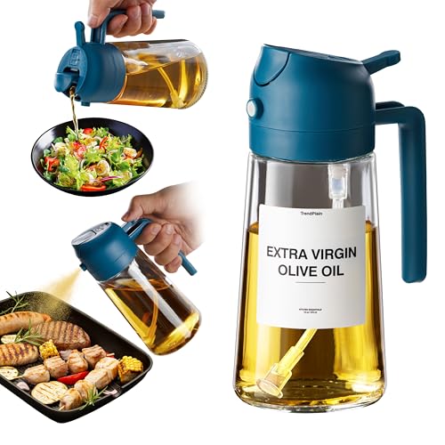 TrendPlain 16oz Olive Oil Dispenser Bottle for Kitchen - 2 in 1 Oil Dispenser and Oil Sprayer for Cooking, Air Fryer, Salad, 470ml Olive Oil Sprayer Black