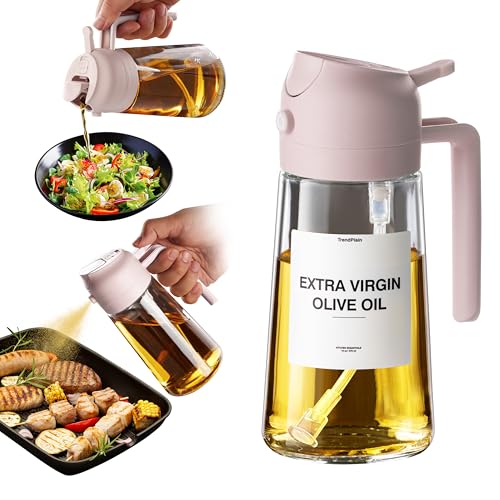 TrendPlain 16oz Olive Oil Dispenser Bottle for Kitchen - 2 in 1 Oil Dispenser and Oil Sprayer for Cooking, Air Fryer, Salad, 470ml Olive Oil Sprayer Black