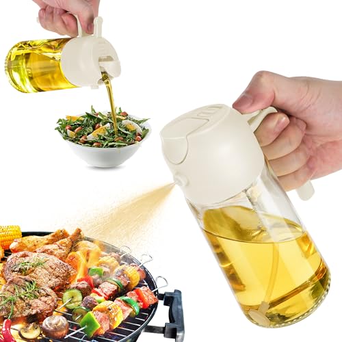 TrendPlain 16oz Olive Oil Dispenser Bottle for Kitchen - 2 in 1 Oil Dispenser and Oil Sprayer for Cooking, Air Fryer, Salad, 470ml Olive Oil Sprayer Black