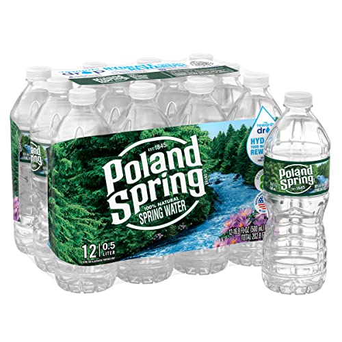 Poland Spring Brand 100% Natural Spring Water, 16.9 oz Plastic Bottles (Pack of 24)