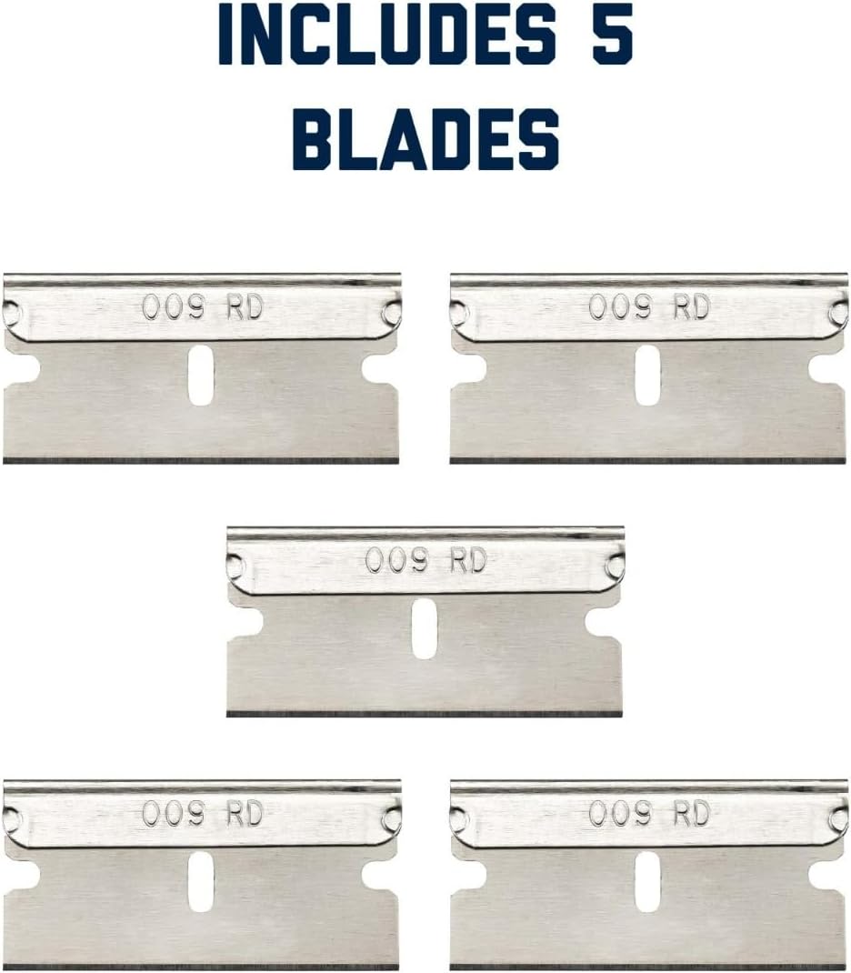 Heavy Duty Window Scraper with 5 Blades - Full Metal Body for Longevity and High Carbon Steel Blades for Optimized Sharpness and Durability - APTL-7001
